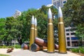 Four seven-meter tall bullets` Yininmadyemi - Thou didst let fall ` is a sculptural artwork by Indigenous Australian.